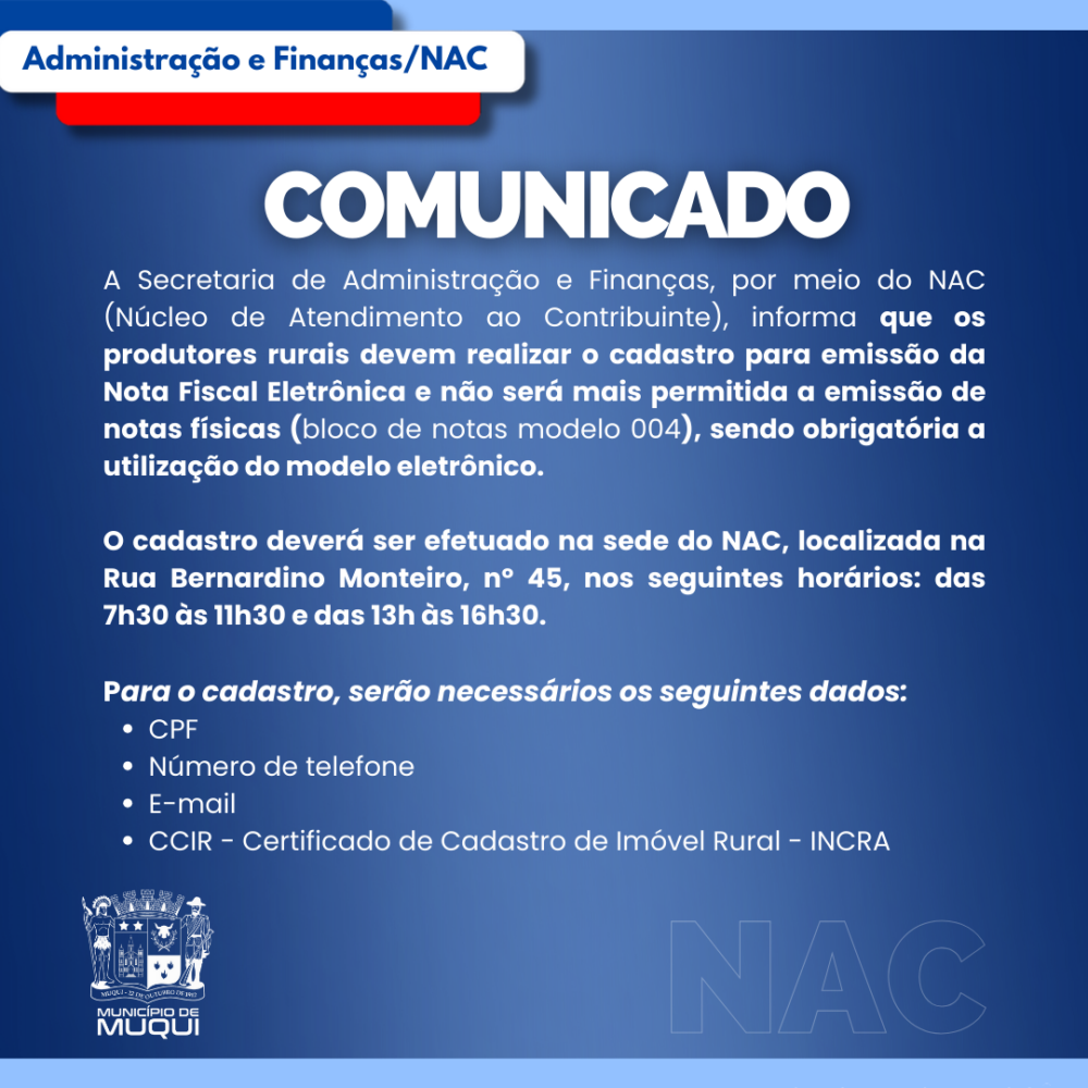 Cadastro do Produtor Rural para emissão de Nota Fiscal Eletrônica.